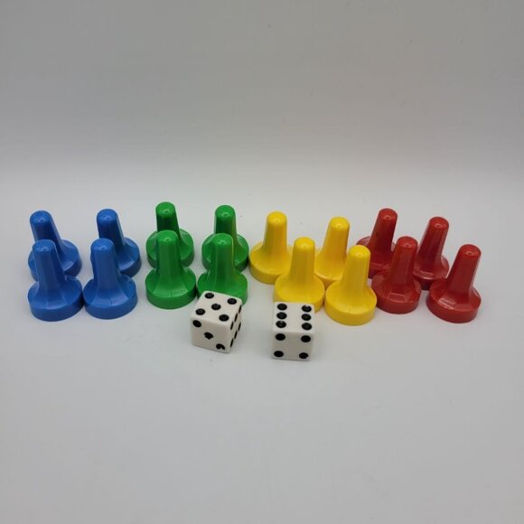 Parcheesi Replacement Tokens 1989 Plastic Pieces Small Dice Colors Game - Picture 1 of 8